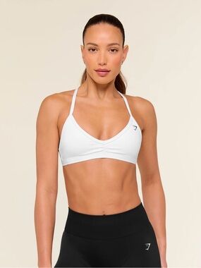 GYMSHARK | White Ruched Strappy Sports Bra | Women’s Size: M